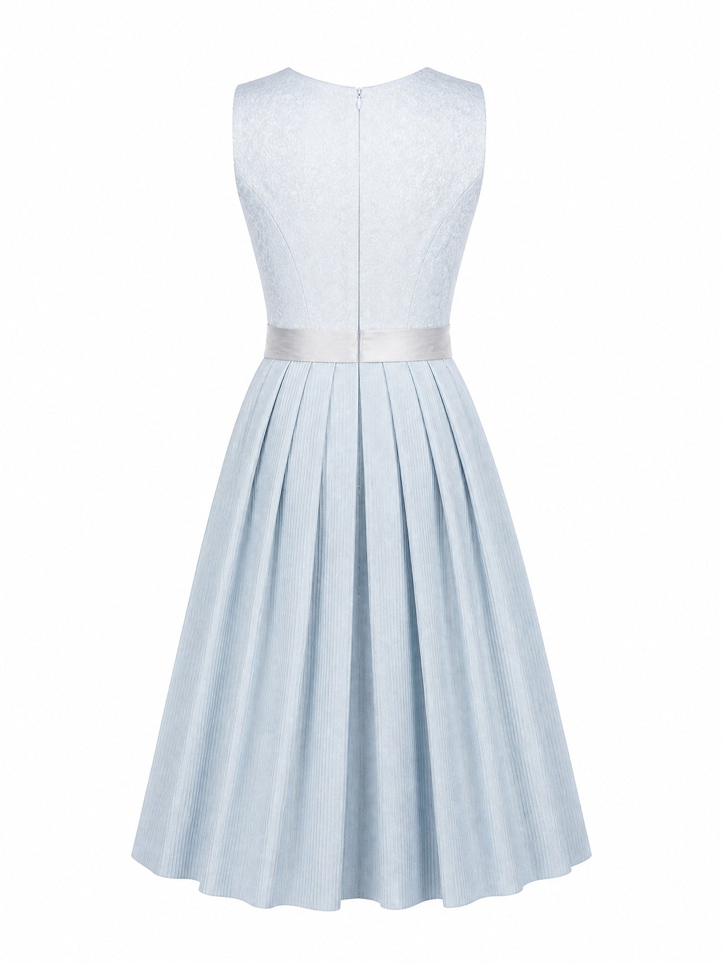 Dirndl Alina in Eisblau mit Perlgrau Schürze - Rückansicht