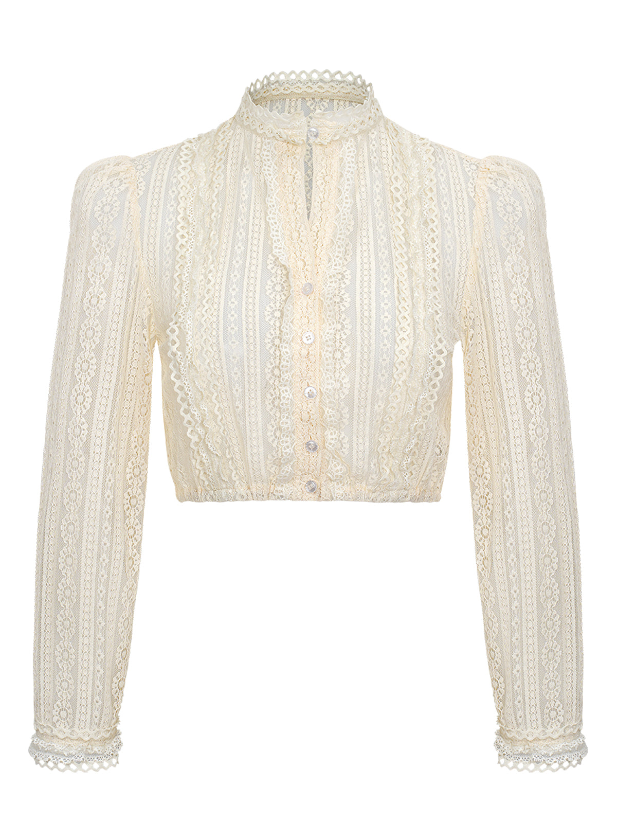 Dirndlbluse Velin in Beige – Langarm mit Hochgeschlossen