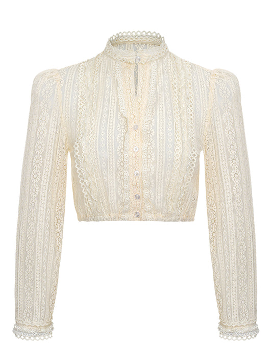 Dirndlbluse Velin in Beige – Langarm mit Hochgeschlossen