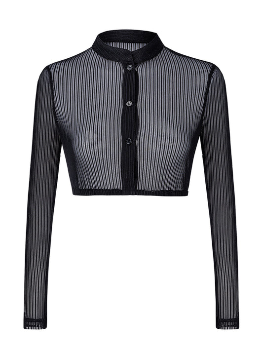 Dirndlbluse Liss in schwarz – langarm mit hochgeschlossen