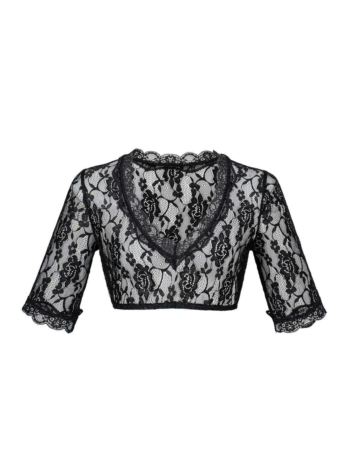 Dirndlbluse Anette in Schwarz – halbarm mit V-Ausschnitt