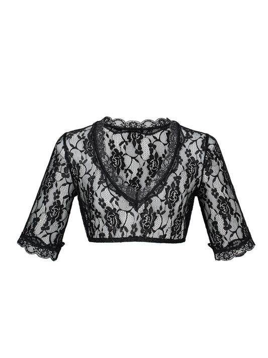 Dirndlbluse Anette in Schwarz – halbarm mit V-Ausschnitt