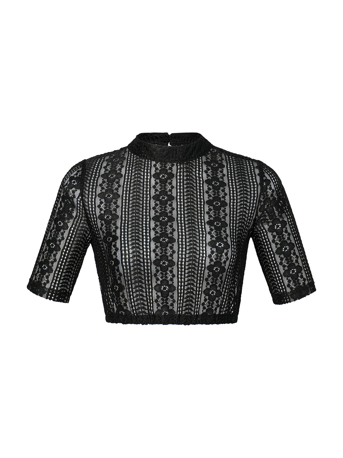 Dirndlbluse Inga in Schwarz – halbarm mit hochgeschlossen