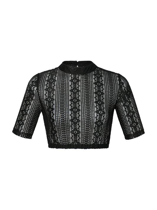 Dirndlbluse Inga in Schwarz – halbarm mit hochgeschlossen