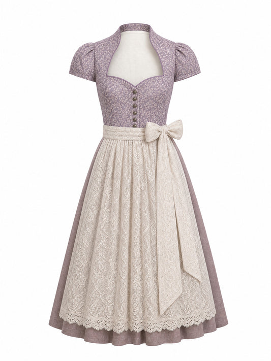 Dirndl Leni in Beigegrau mit Champagner Schürze - Vorderansicht