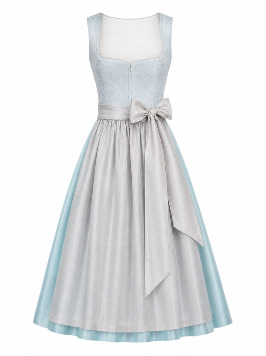 Dirndl Klara in Eisblau mit Perlgrau Schürze - Vorderansicht