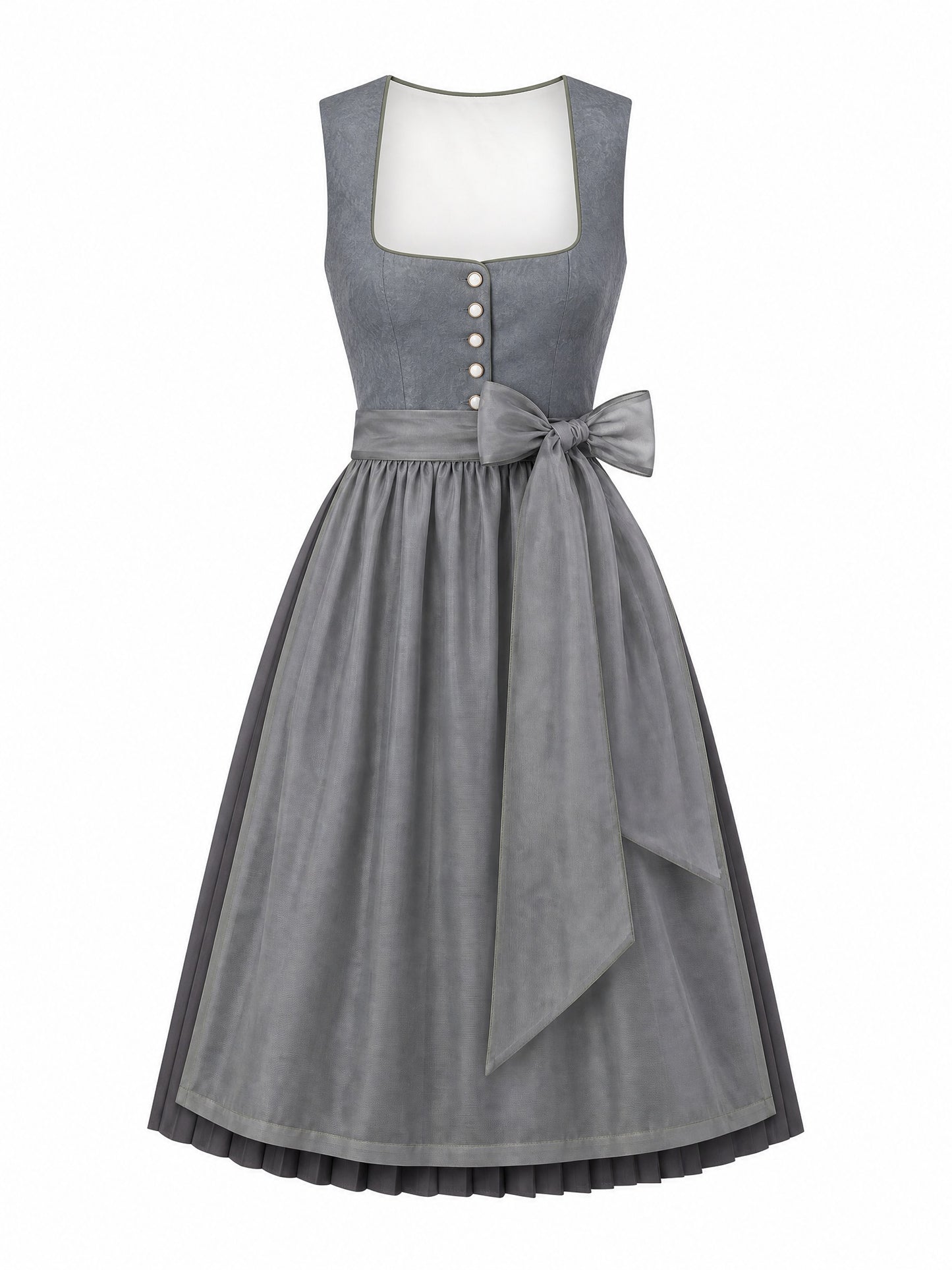 Dirndl Karla in Schiefergrau mit Sturmgrau Schürze - Vorderansicht