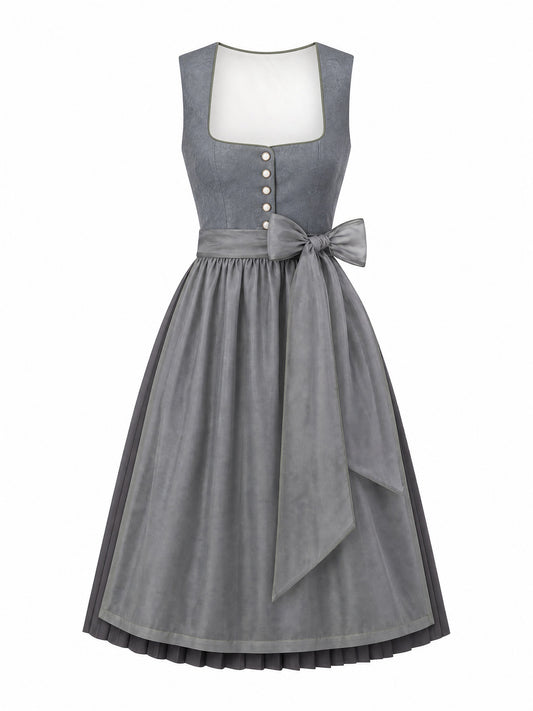 Dirndl Karla in Schiefergrau mit Sturmgrau Schürze - Vorderansicht