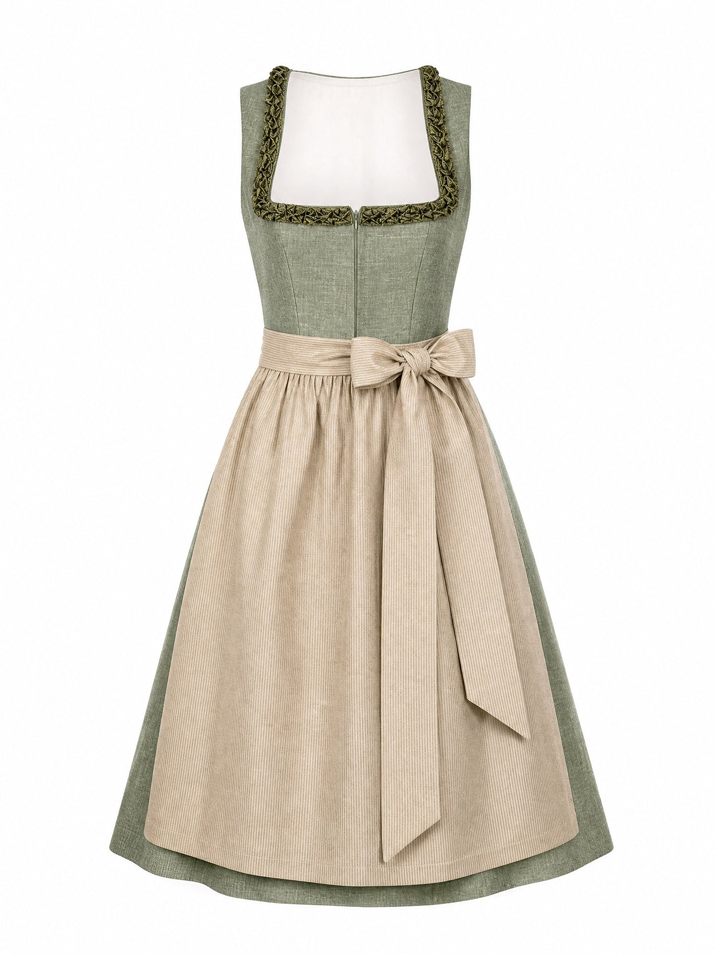 Dirndl Teresa in Eukalyptusgrün mit Warmer Sand Schürze - Vorderansicht