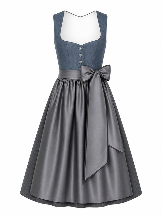 Dirndl Bella in Stahlblau mit Sturmgrau Schürze - Vorderansicht