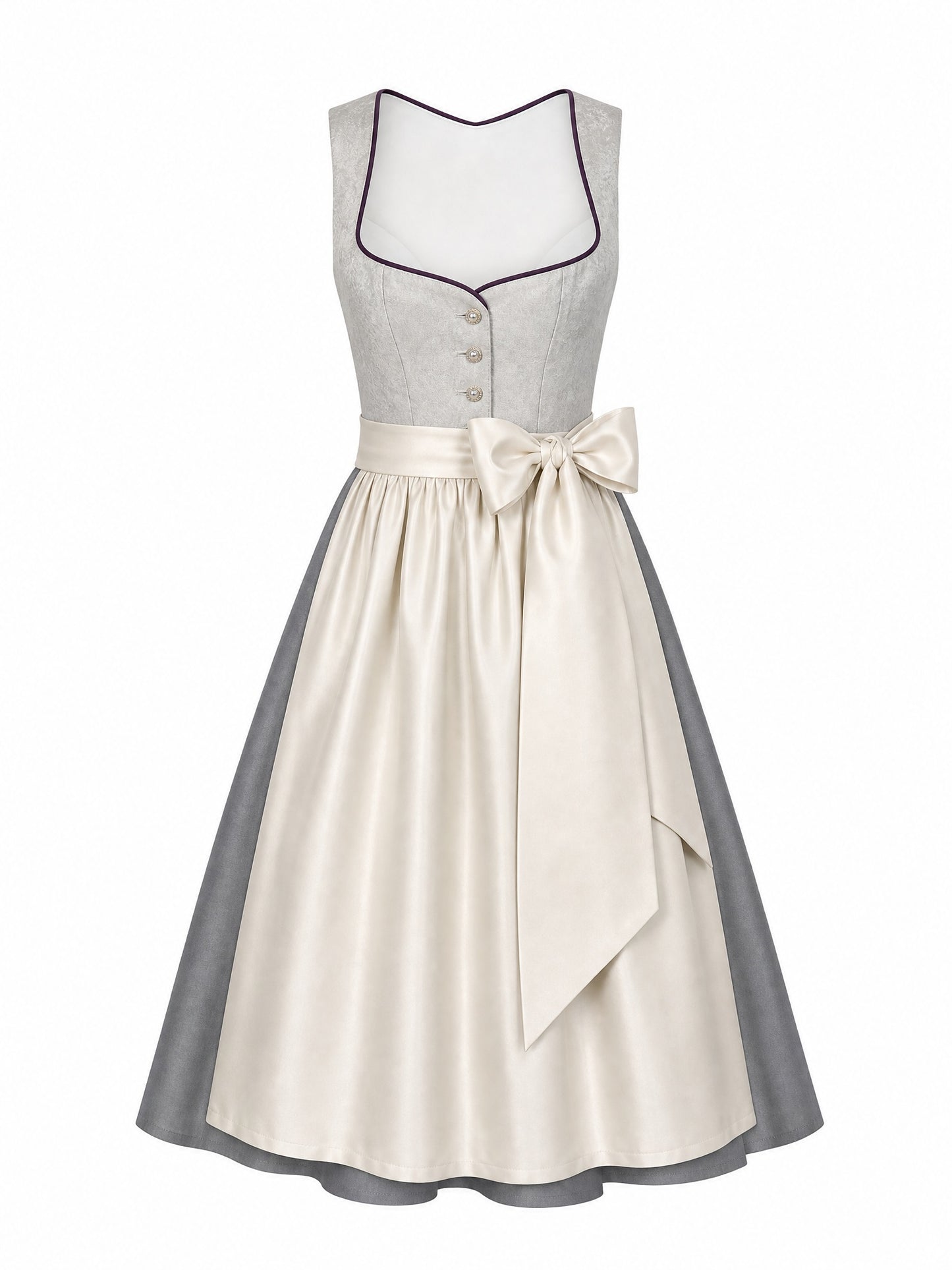 Dirndl Elisa in Perlgrau mit Elfenbein Schürze - Vorderansicht